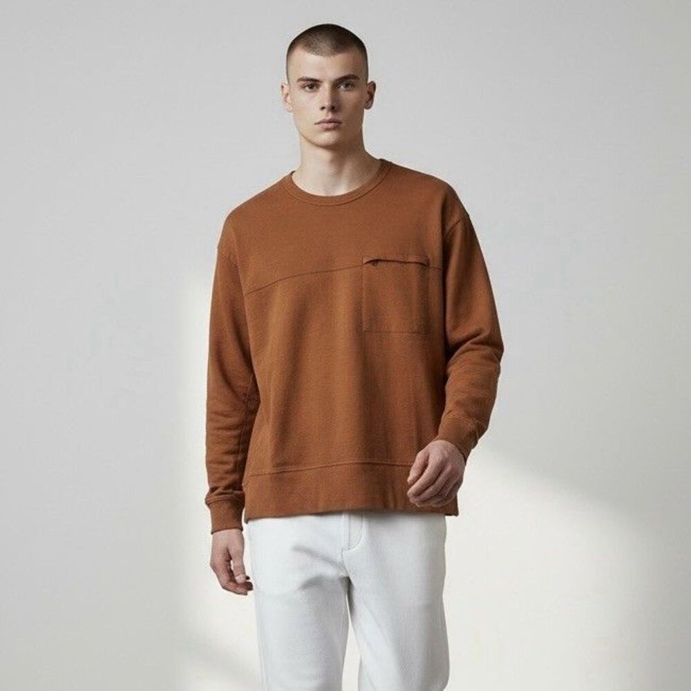 AG Adriano Goldschmied Sweatshirt Mens Medium Rust Orange Pullover Crew Pocket